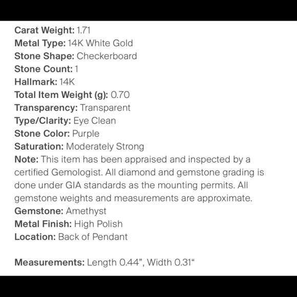 New 14K Amethyst Pendant 1.71 Carat Round Amethyst on White Gold 100% Authentic - Picture 3 of 4